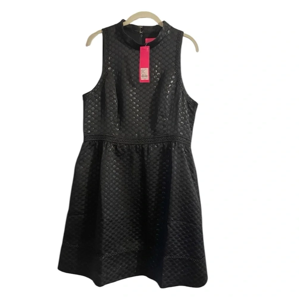 NWT LILLY PULITZER ONYX POLKA DOT DRESS, SIZE Large Knee-length - Picture 4 of 5